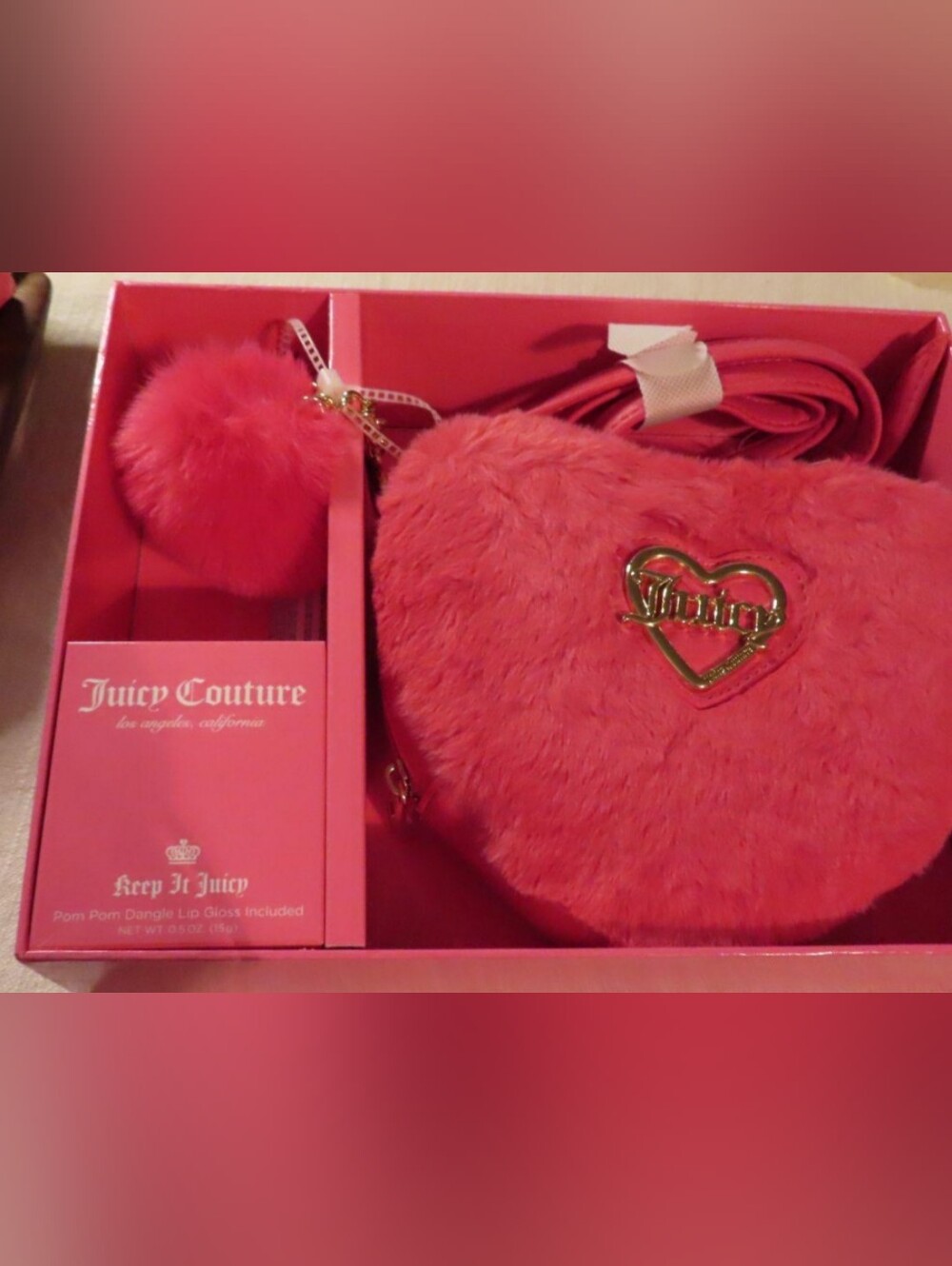 Juicy Couture Pink Heart Faux-Fur Crossbody Bag